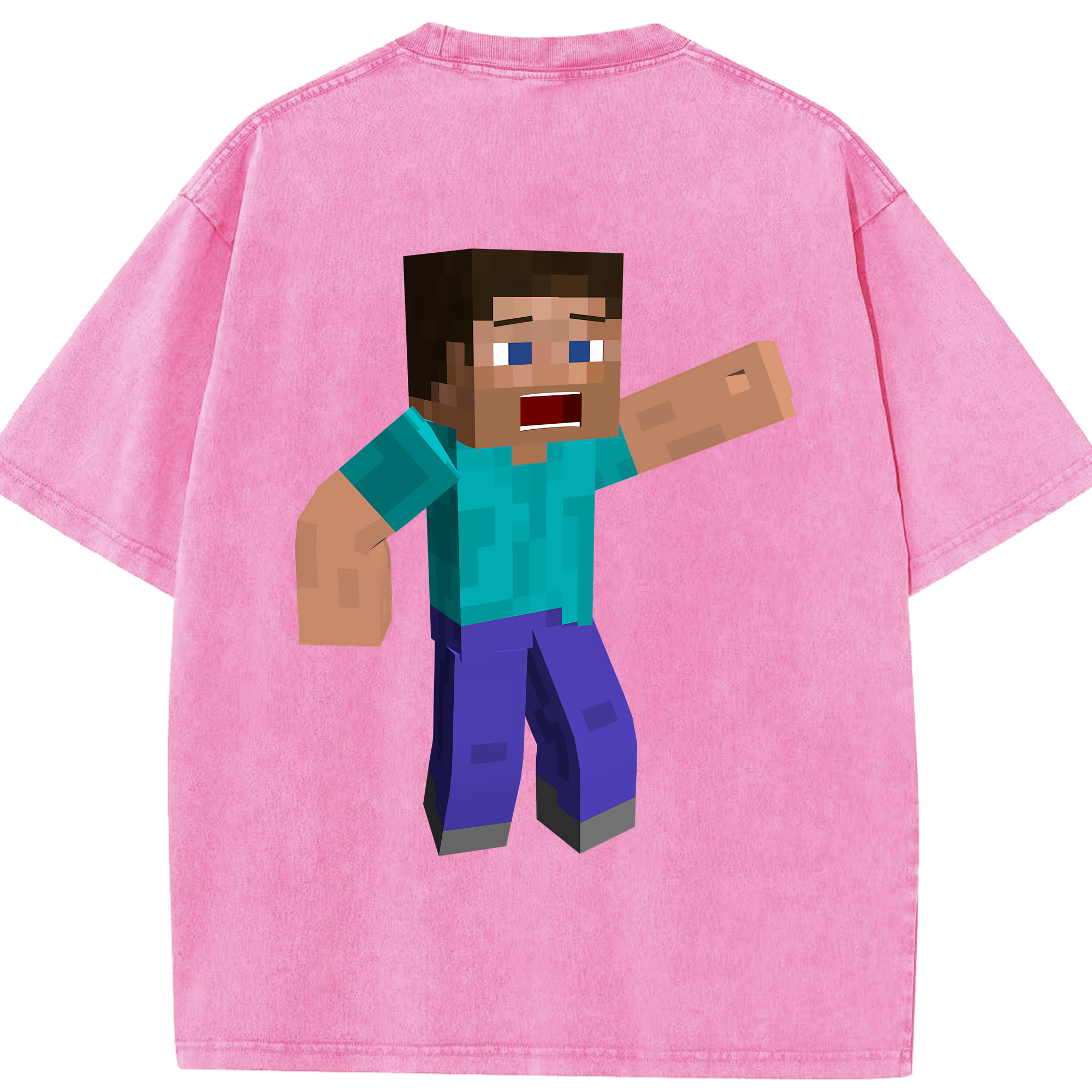 （画像用） マインクラフト ブロックの世界 Minecraft MC Block world 綿100% ヴィンテージ風 半袖Tシャツ（背面プリント）